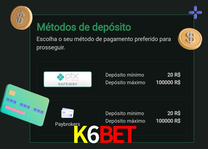 O cassino K6Bet oferece uma grande variedade de métodos de pagamento